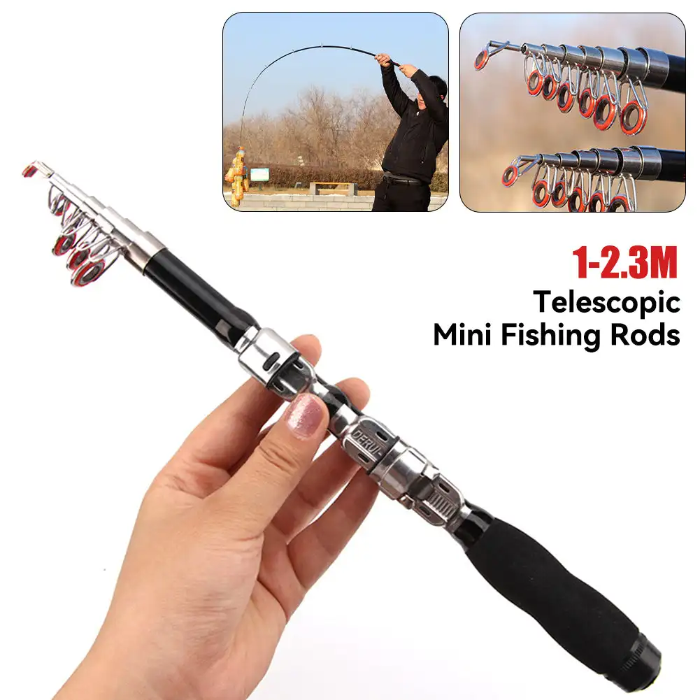 1~2.3m Mini Telescopic Ice Fishing Rod Portable Carbon Fiber River Shrimp Carp Fishing Pole Winter Fishing Rod Tackle Pesca