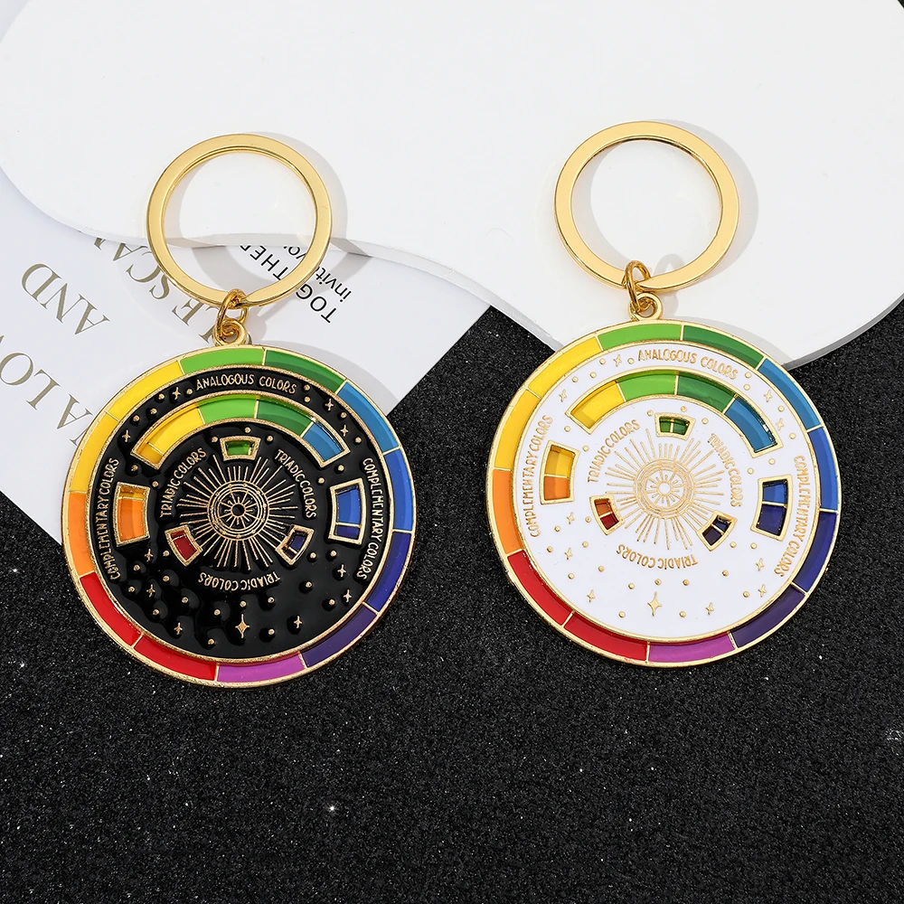 Color Wheel Rotatable Keychain Creative Turntable Color Wheel Charm Aesthetic Arts Gifts Key Holder for Artists Fashion Jewelry