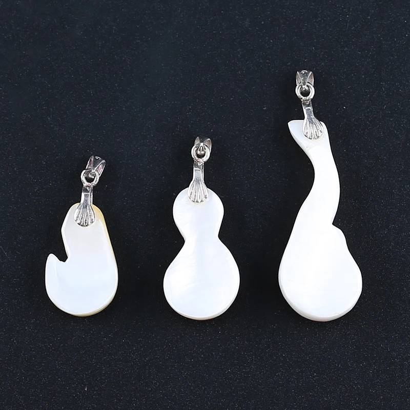 1Pcs Natural Gemstone Shell And Obsidian Pendant Bead,925 Sterling Silver Necklace Accessories,34x14x8mm,3.7g
