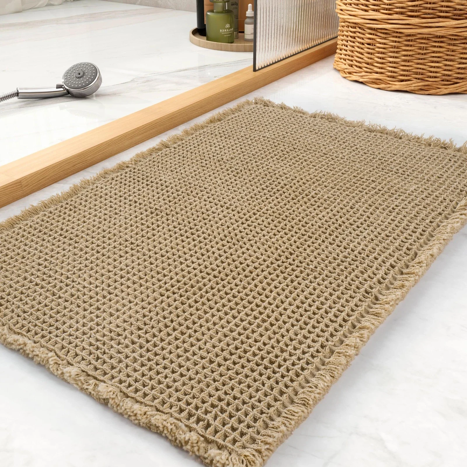 Waffle Bath Mat Rug Super Absorbent Non Slip Boho Mats Washable