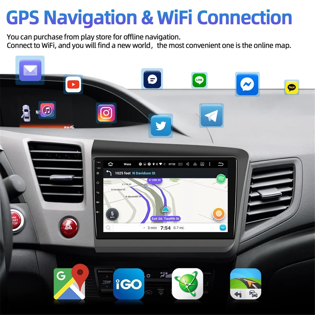 Car Radio for Honda Civic 2012-2015, 1G+32G Carplay Android Auto 9Inch Touchscreen Car Stereo Bluetooth FM Backup