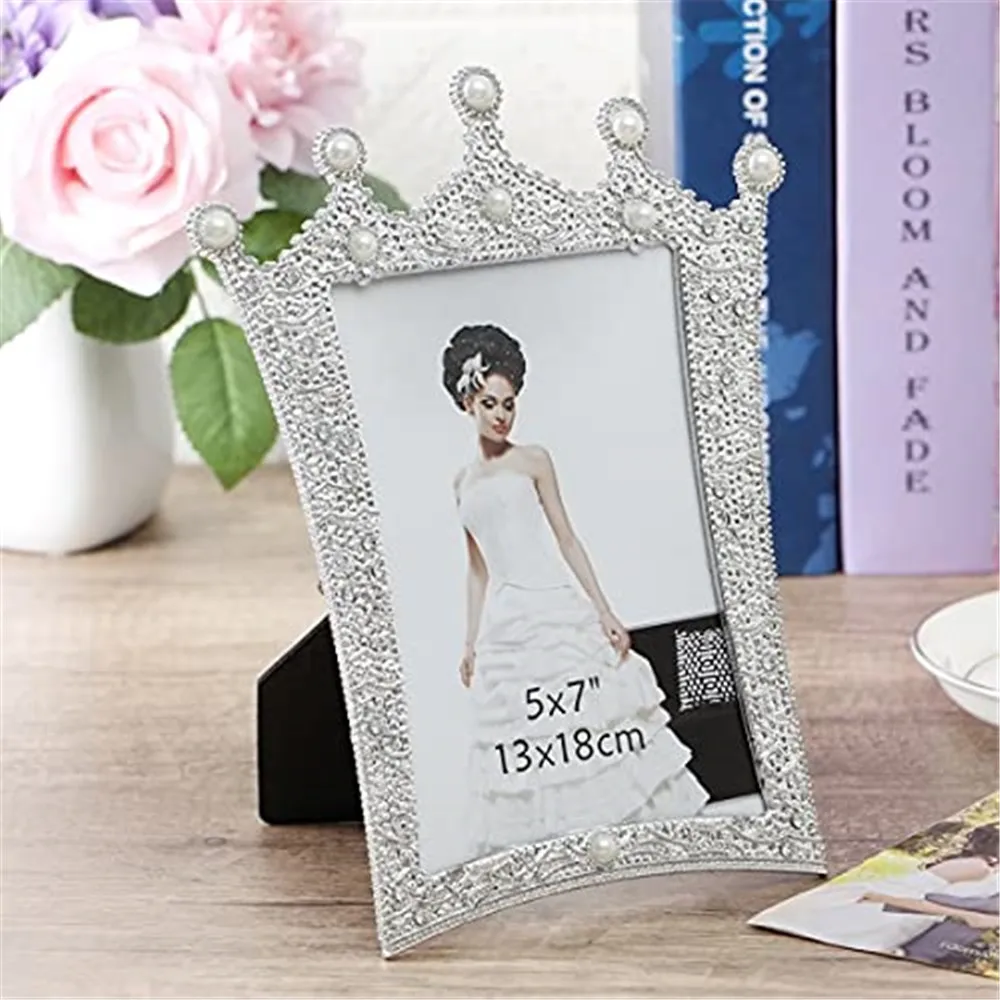 6 Zoll/7 Zoll Kristall Bilderrahmen Dekoration Hochzeit Valentinstag Krone Diamant Perle Fotorahmen Büro Heimdekoration – Detail 1