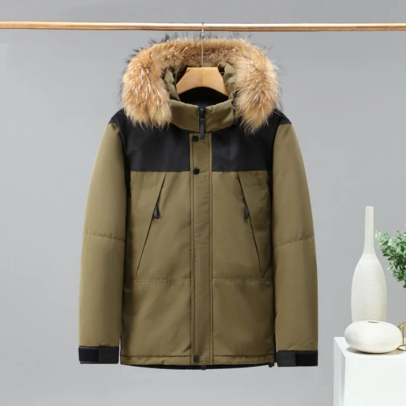 

Winter Mens Real Fur Collar Hooded Parka Thick Warm Men Coats Natural Fur Lining Overcoat Army Military Long Jackets