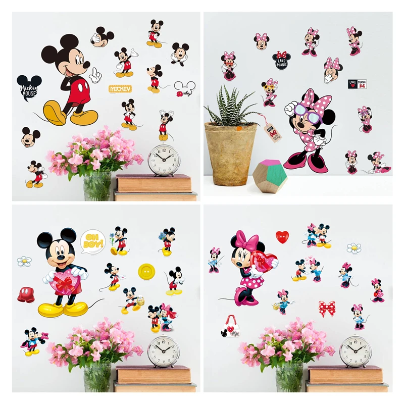 Small Size Mickey Minnie Mouse Baby Home Decals Wall Stickers For Kids Room Baby Bedroom Wall Art Nursery Amusement Park Poste luminous wall stickers wall stickers vinyl decal stickers