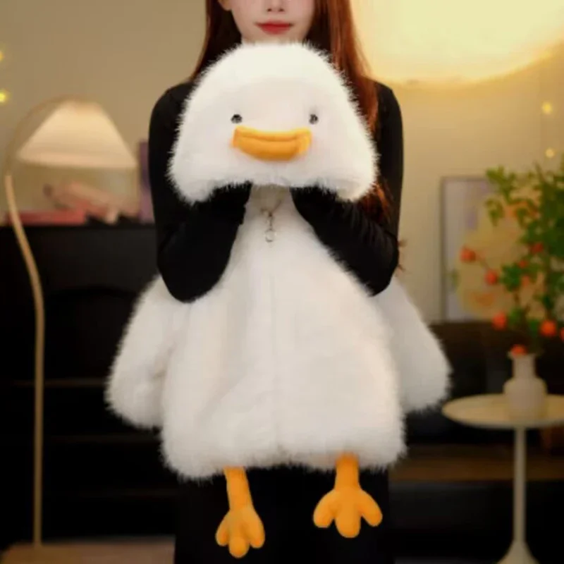 Cute Duck Winter Baby Girls Jacket Keep Warm Princess Plush Coat Hooded Zipper Girls Outerwear 1 2 3 4 5 Years New Kids Clothes