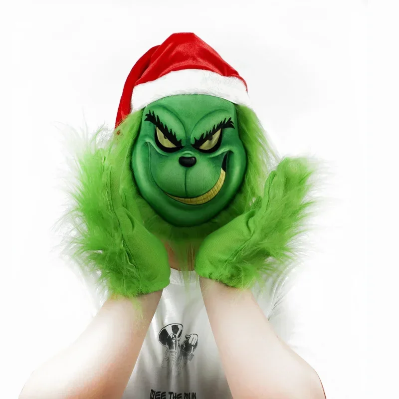 Christmas Mask Set Halloween COSPLAY Party Props Thief Red Hat Green Mask Green Gloves