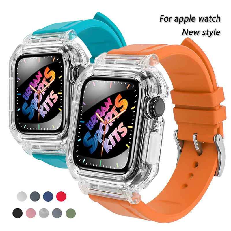 

Transparent Case for Apple Watch Band 8 7 45mm 41mm Silicone Bracelet for IWatch SE 5 6 4 40mm 44mm 38/42 Modification Kit Strap