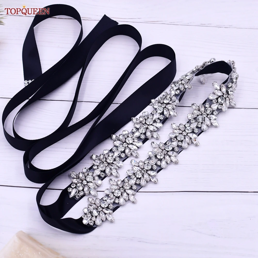 

TOPQUEEN Luxury Rhinestone Belt Evening Party Gown Sash Bridal Wedding Accessories Silver Women Beaded Dress Applique S269