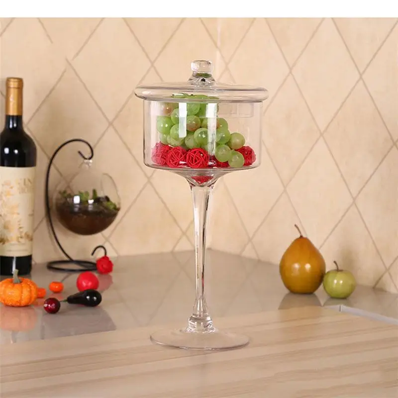 Transparent Glass Storage Jars Decorative Fruit Bowl Candy Pot Crystal Storage Jar with Lid Kitchen Spice Organizer