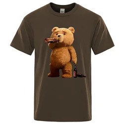 Charming Bear Beer Poster Graphic T-Shirt - Men's Casual Oversized Streetwear Tee - XXXL (Brown)