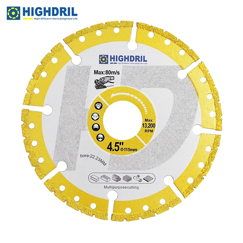 

HIGHDRIL 1pc Dia115mm/4.5inch Diamond Multi-purpose Disc Vacuum Brazing Universal Saw Web Plating Sand For Metal Plastic Stone