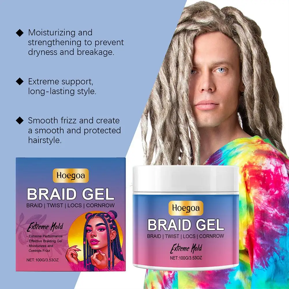 100g Strong Hold Lock And Twist Tames Frizz Edge Braiding Gel For African Hair High Shine Braids Weaving Styling Pomade