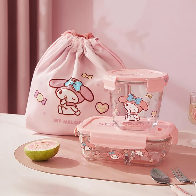 Hello Kitty Lunch Box Sanrio Anime Glass Fresh Bowl Kawaii My Melody  Divider Bento Box with