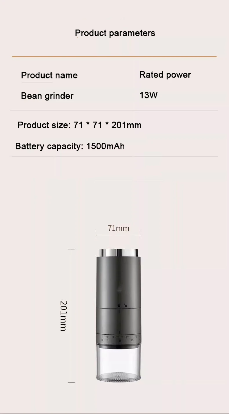 Description Picture 2 of itemPortable Electric Coffee Grinder USB Charging 1500MAH Wireless Fully Automatic Integrated Small Household Coffee Bean Grinder