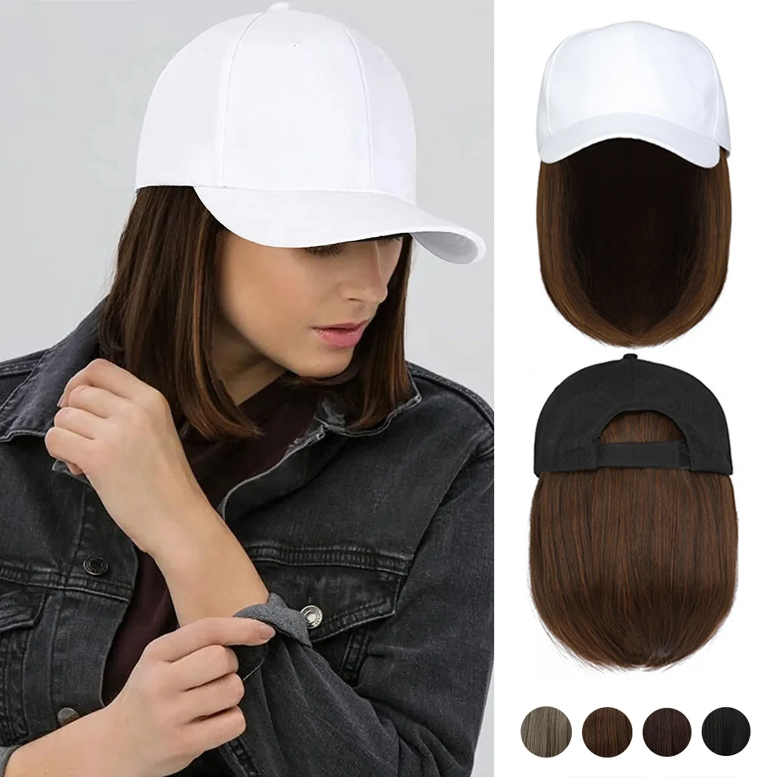 Berretto Autunno/Inverno Per Donna Con Parrucca Attaccata, Cappello Con Capelli Sintetici, Taglia Unica Elastica 53-58 Cm, Lana Sintetica, Beige