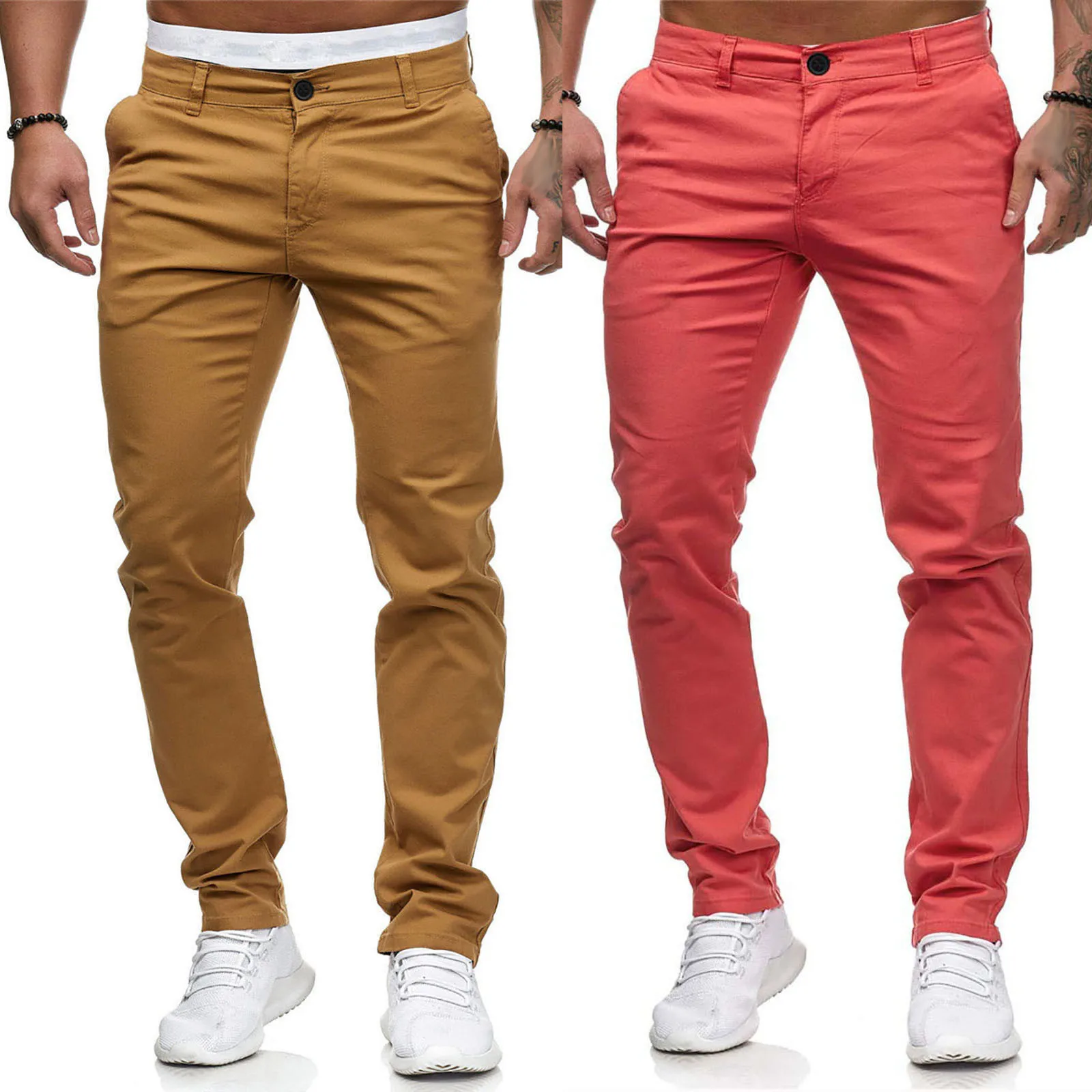 Fashion Mid Waist Slim Men Casual Pants Solid Pocket Full Length Man Trousers Y2k Clothes Skinny Straight Gym Work Pantalones