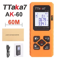 Compact Smart Laser Distance Meter - USB Rechargeable Portable Range Finder Tool (Orange 60m)