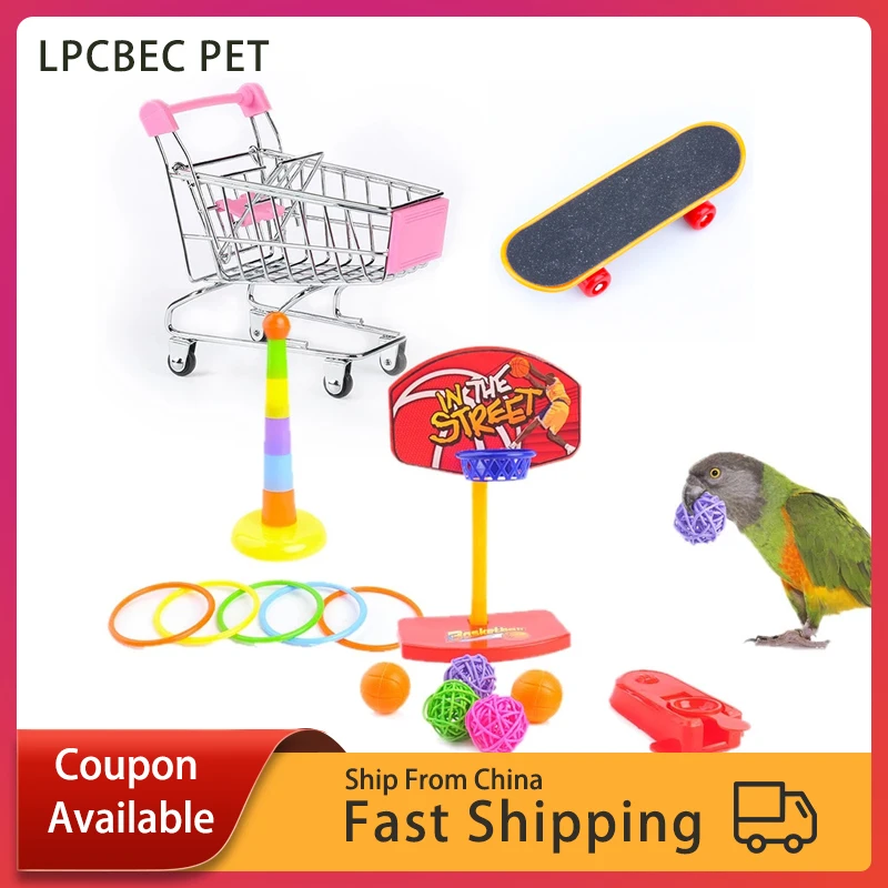 Funny Bird Parrot Toys Set Activity Pet Basketball Skateboard Shopping Cart for Canaries Supplies Cage Accessories |