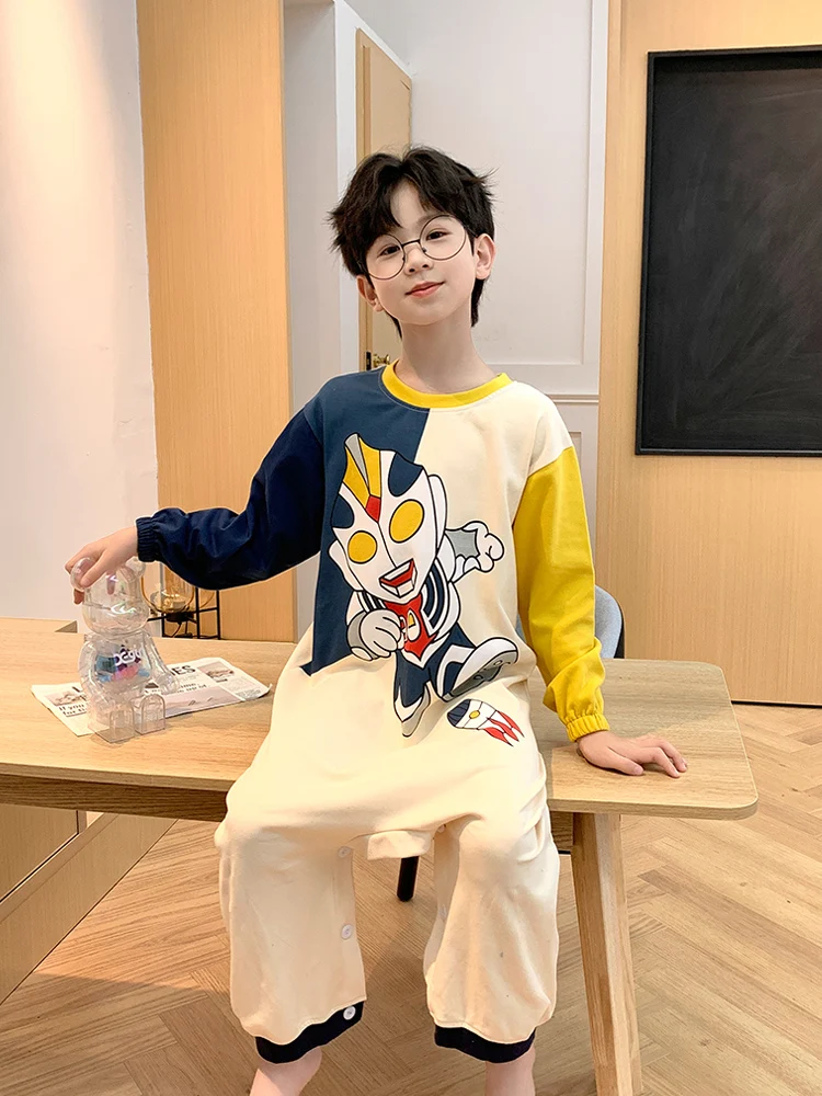 새로운 2025년 남아용 긴팔 면 파자마 발차기 방지 수면복 따뜻한 봄 가을용 홈웨어 편안하고 통기성 좋은 아동용 롬퍼