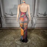 ZD New Women's Backless Dress Floral Print Sexy Deep V-neck Halter Sleeveless Maxi Dress Stylish Dress - Image 4