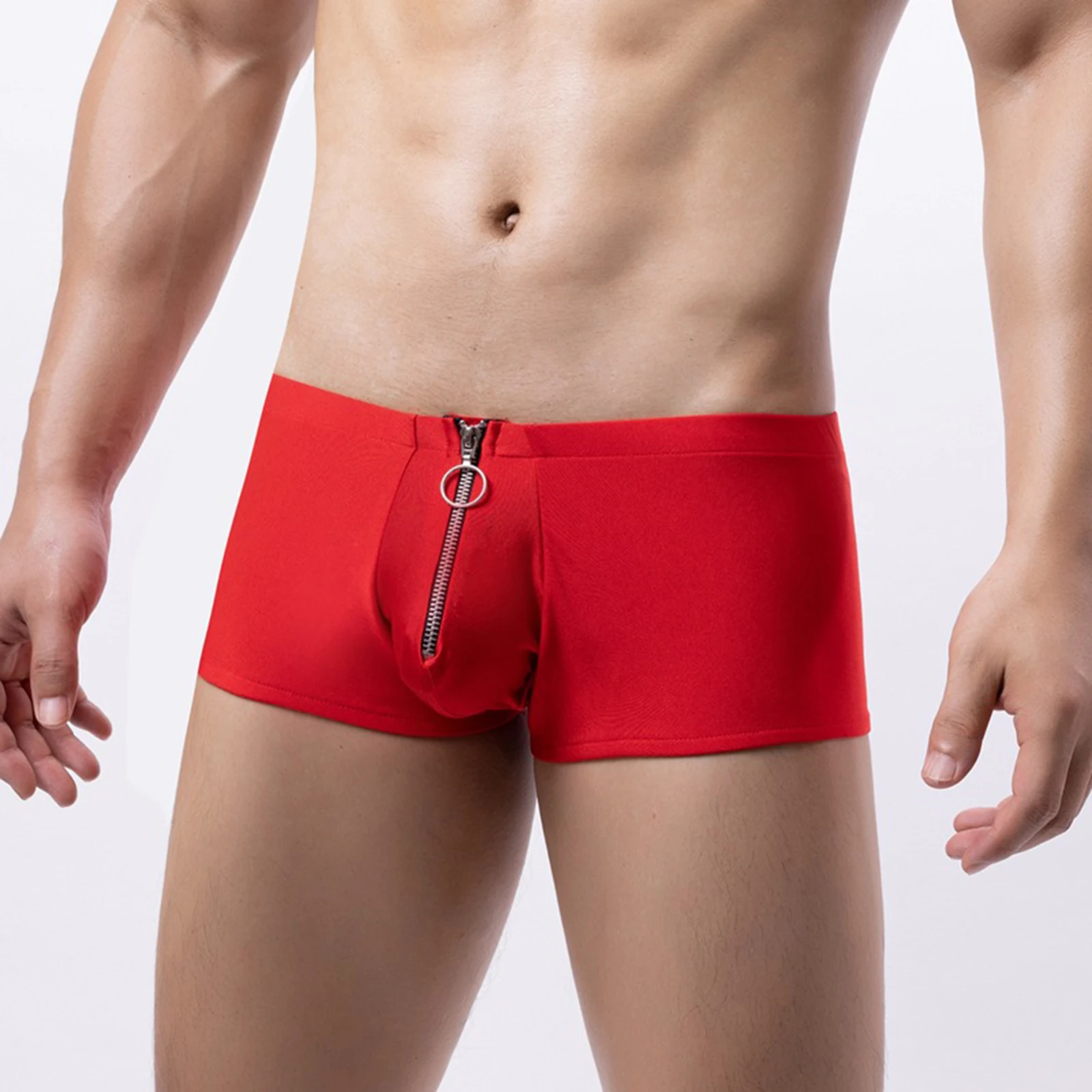 

Sexy Men Boxers Zip Up Bulge Pouch Underpants Seamless Low Rise Trunks Solid Tight Briefs Casual Soft Comfortable Underwear