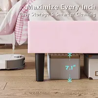 Full Bed Frame for Girls with Adjustable Cloud Headboard, Velvet Upholstered & RGB Lights, 7.1" Underbed Storage, Customized 5