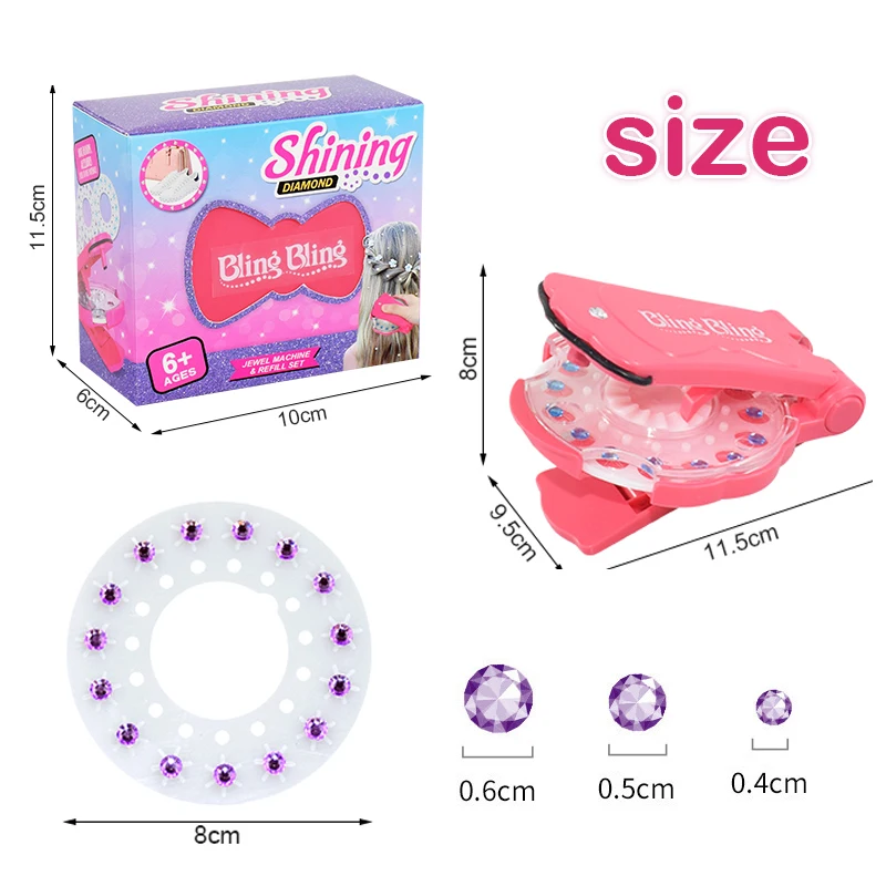 Gems Kit Hair Gems Machine Princess Girls Make Up Toy Set DIY Crystal Rhinestone Sticker Hair Decoration 360