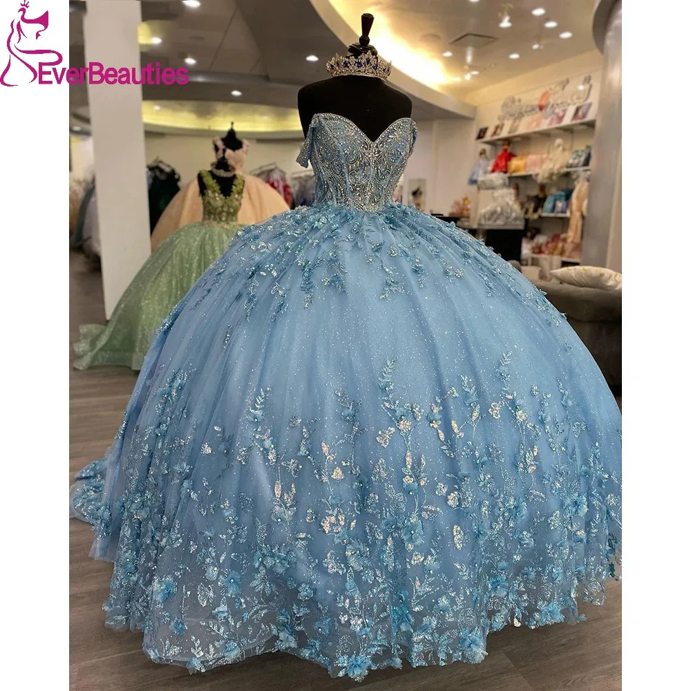 

Light Blue Quinceanera Dresses for Women Sweetheart Off Shoulder Ball Gown Sweet 16 Dress Vestidos De 15 Quinceañera