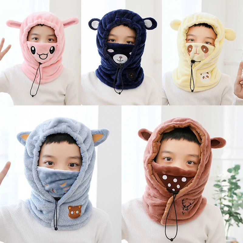 10/5/3/1pcs Children Warm Hat Kid Baby Boys Hooded Scarf Caps Hat Winter Cartoon Knit Ear Protection Thicken Children Products