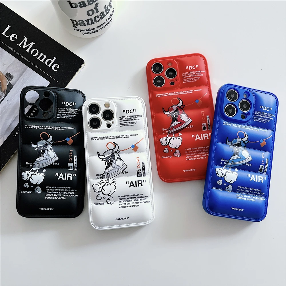 Nieuwe Puffer Down Jassen Siliconen Case Sneakers Tag Voor Iphone 14 13