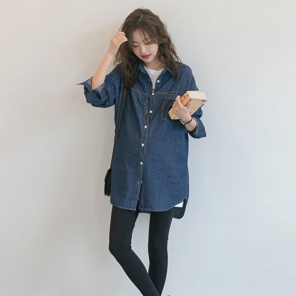 용수철 긴팔 재킷, 데님 촉감, 트렌디한 디자인, 패셔너블한 엄마