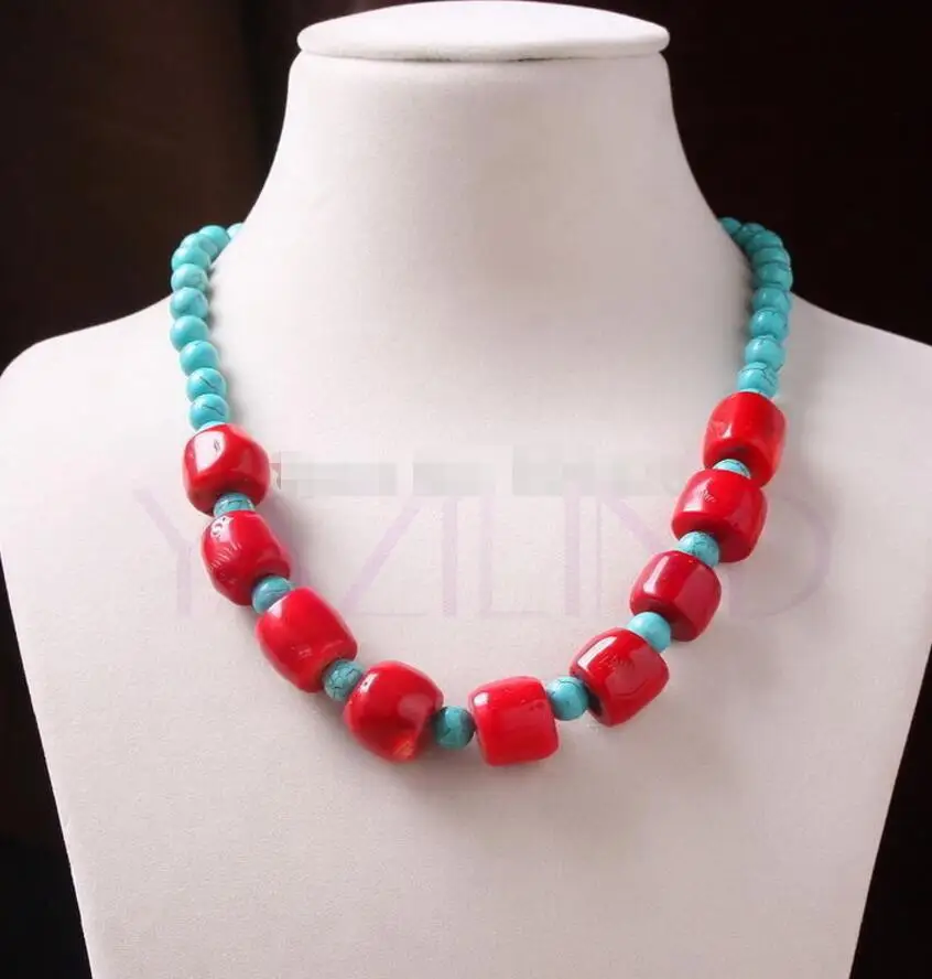 Wholesale Tibetan Style Natural Coral Turquoise Ball Hand-tied Women Statement Necklace
