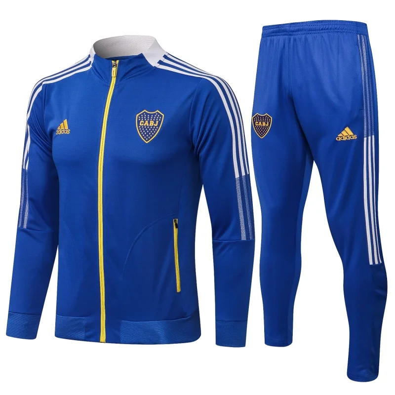 Adidas Soccer Jerseys Men Full-sleeved Athletic Breathable Durable Anti-Shrink Football Training Suit Sets Blue and White