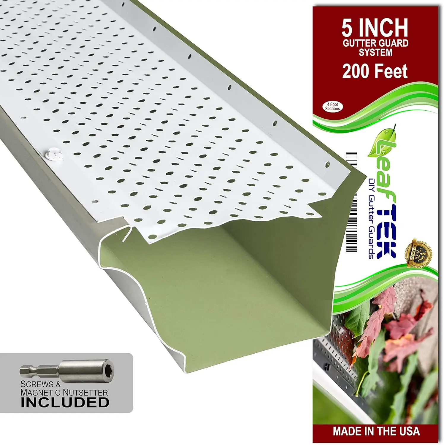 Gutter Guards 5" x 200' Leaf Protection in White Premium 35 Year Aluminum Available in 32' 100' & 200' 5&rdquo; & 6&rdquo;