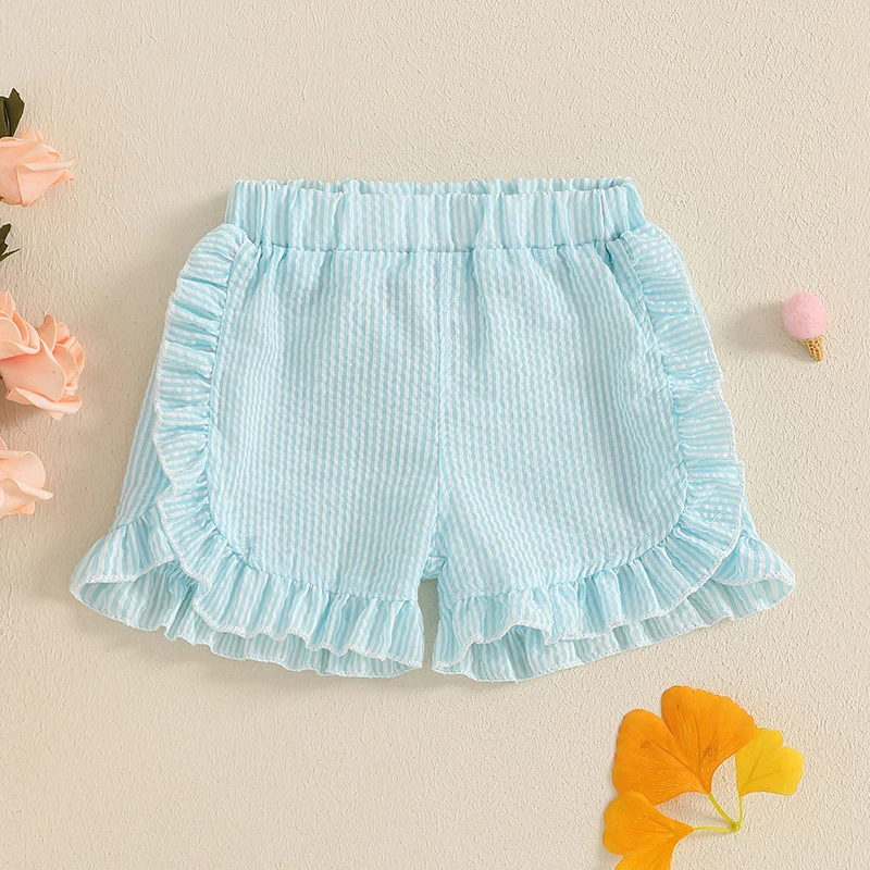 FOCUSNORM 0-4Y Lovely Kids Girls Summer Shorts 6 Colors Striped Ruffles Lotus Cute Fashion Comfortable Soft Shorts