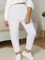 CUHAKCI European and American Fashion Solid Color Bottom Pants Plus Size High Elastic Casual Simple Sports Crop Pants