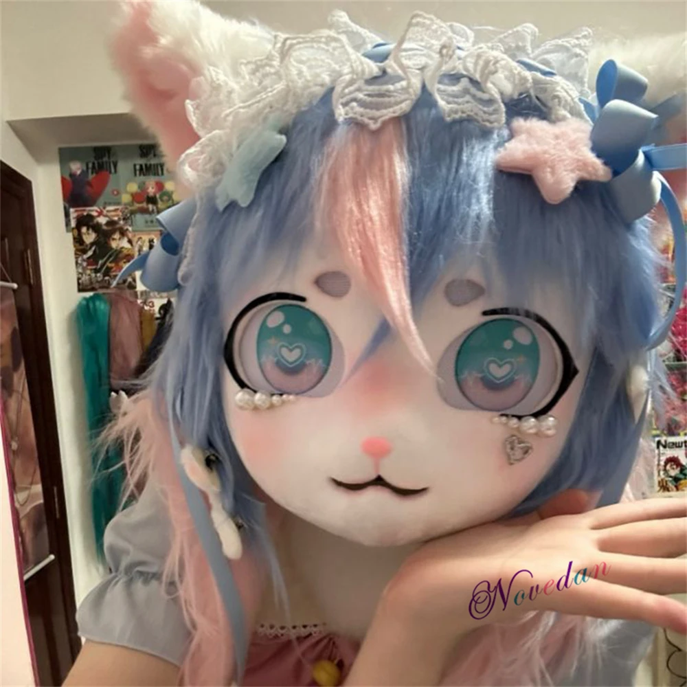 Cute Fursuit Kigurumi Headset Furry Animal Cosplay Costume Comiket Furries Rubbit Doll Cat Kig Mask Cosplay Halloween Costume