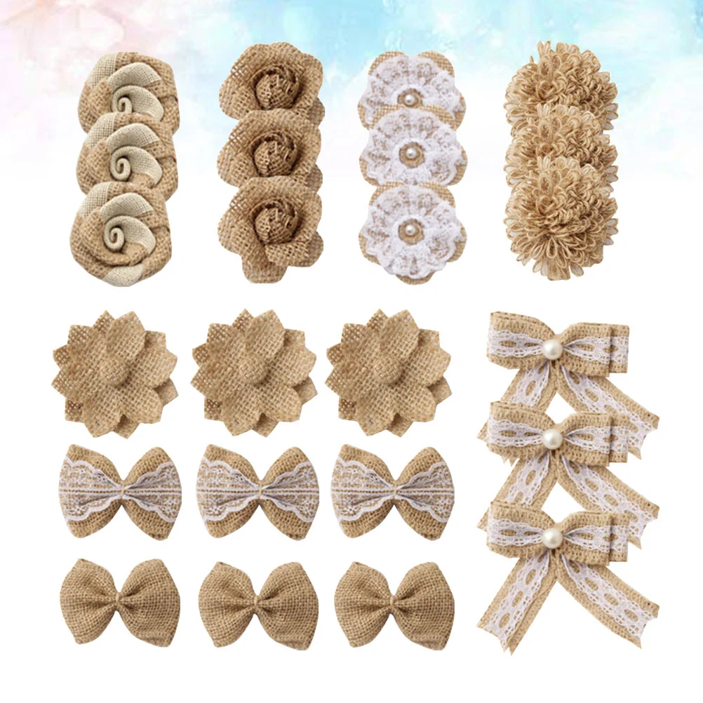 

8-24pcs Burlap Flower Jute Flower Vintage Handmade Linen Materials Jute Flower Decoration For Wedding Christmas DIY Craft