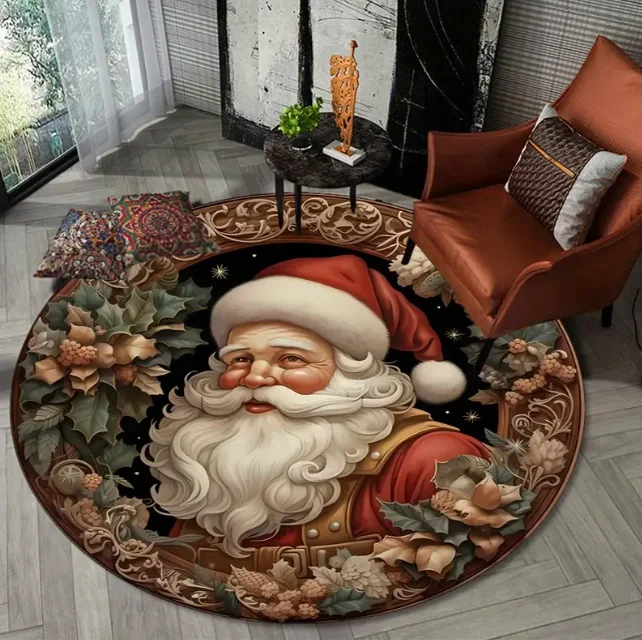 Large Christmas Tree Decoration Mat - Washable Anti-Slip Circular Carpet for New Year Atmosphere