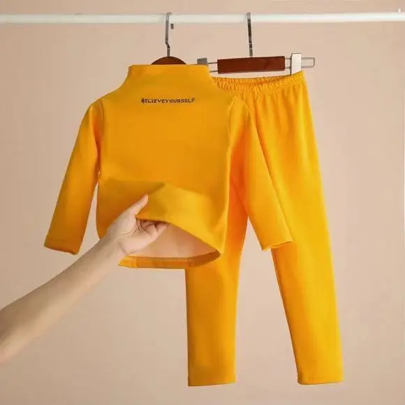 New Children's Self Heating High Collar Bottoming Shirt Suit Clothes Winter Boys and Girls Warm Autumn Thermal Underwear