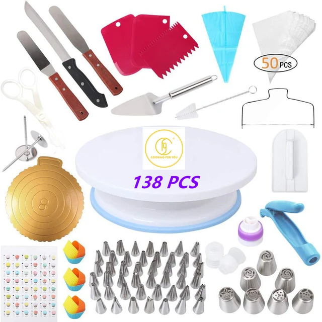 Cake Decorating Kit, 301pcs Cake Decorating Supplies With Cake Turntable  For Decorating, Pastry Piping Bag, Russian Piping Tips - AliExpress