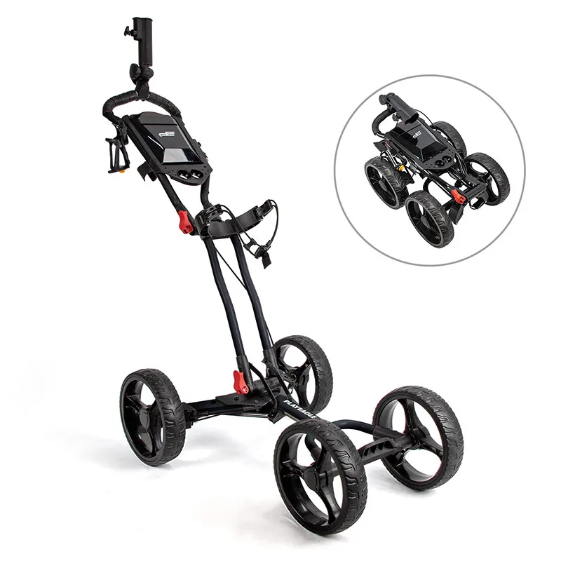PLYEAGLE Foldable 4Wheel Golf Trolley with Fixedpoint Brake Umbrella