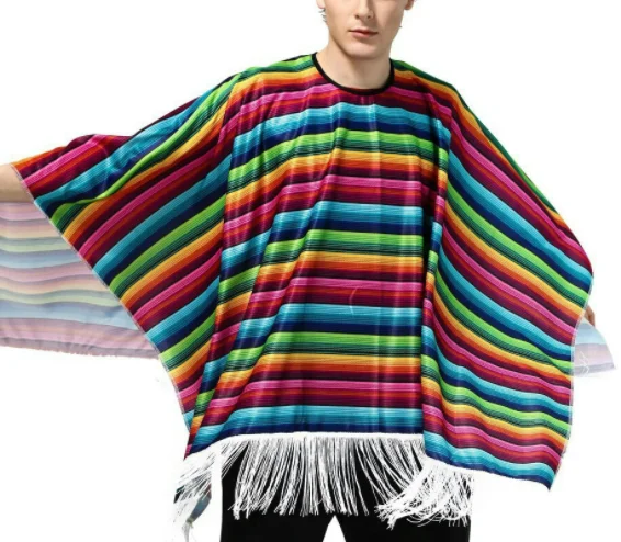 

rainbow colorful stripted Halloween Cosplay Costumes Kids Adult Mexican cloak Clothes Hawaii Clothing performance AMBESTPARTY