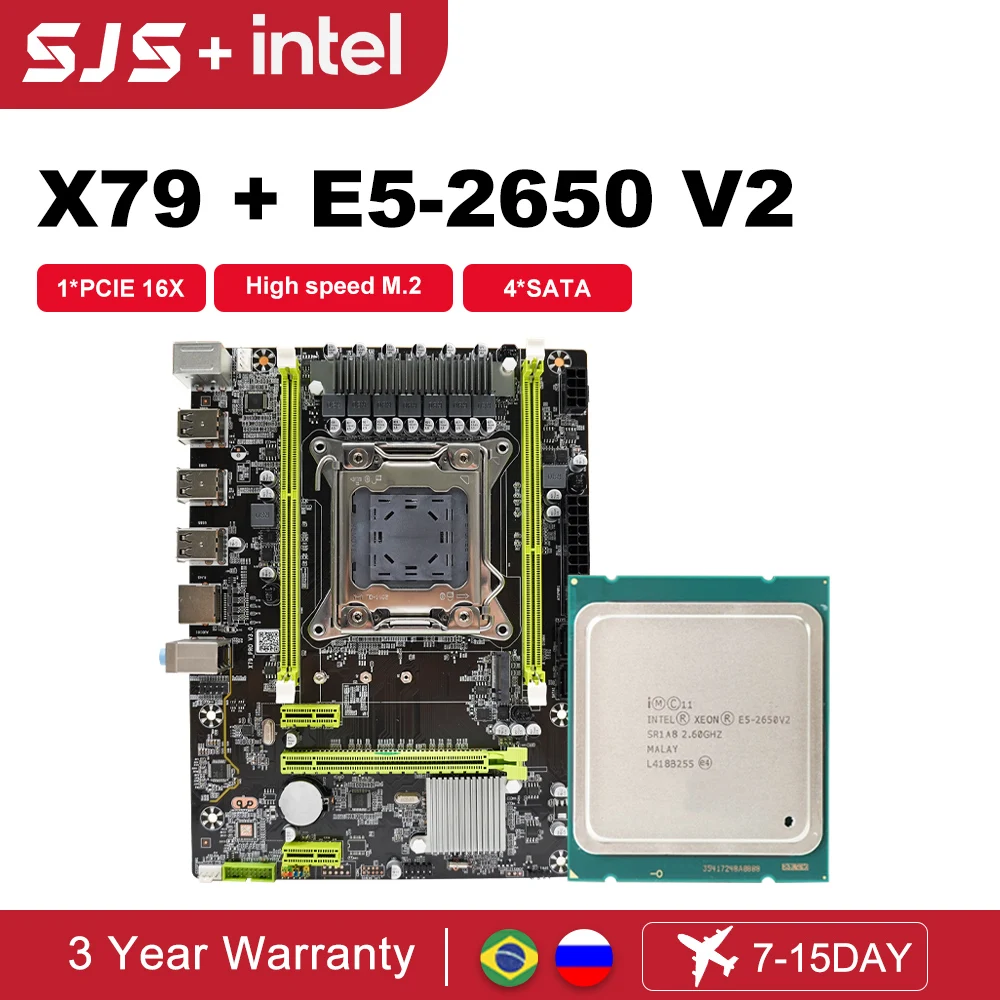 

SJS X79 LGA 2011 XEON X79 Motherboard with Intel E5 2650 V2 Support DDR3 RAM Memory Combo X79 XEON Kit Set placa mãe NVME
