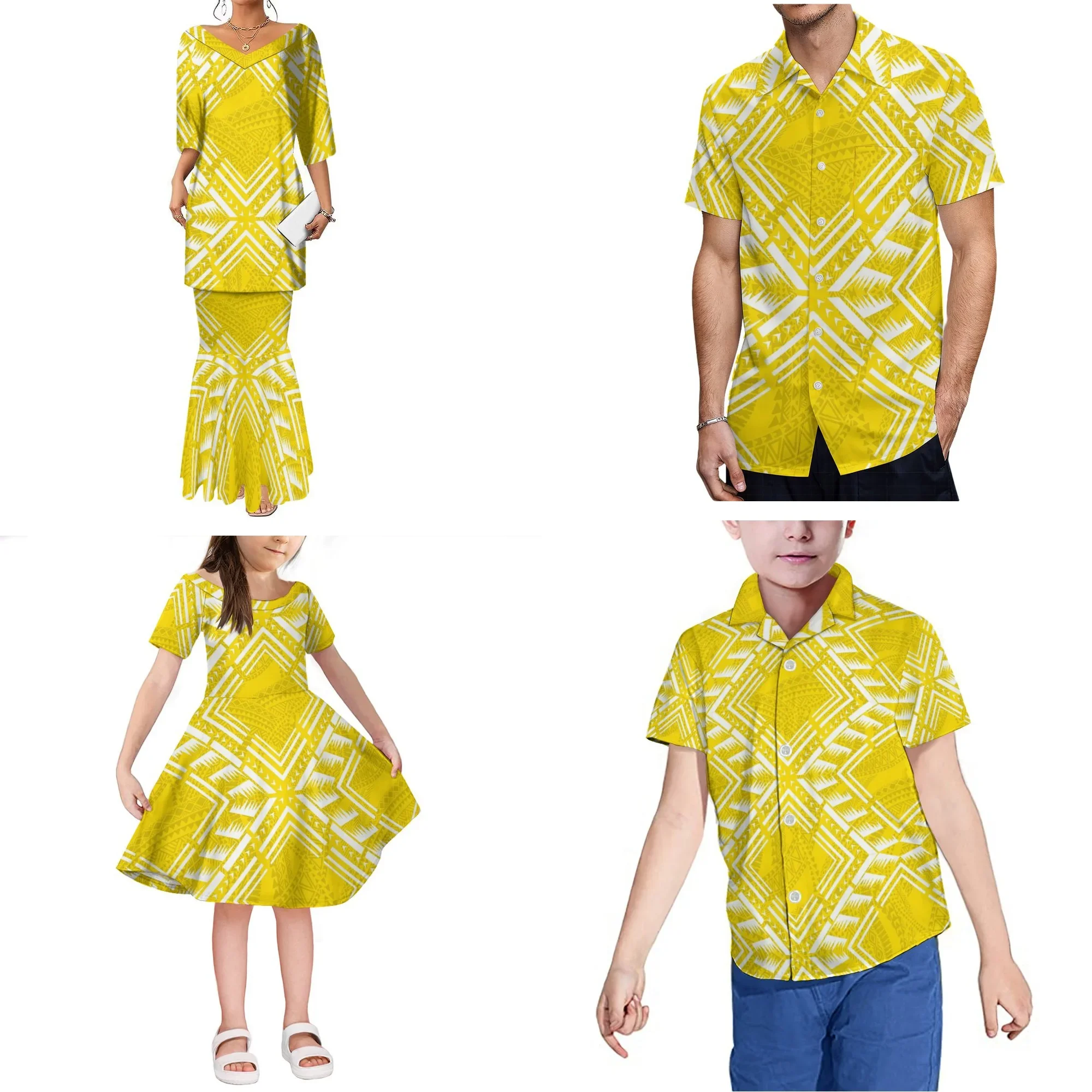 

Polynesian Tribal Print V Neck Top And Skirts 2 Pcs Samoan Puletasi Set Women Two Piece Set Dress Custom