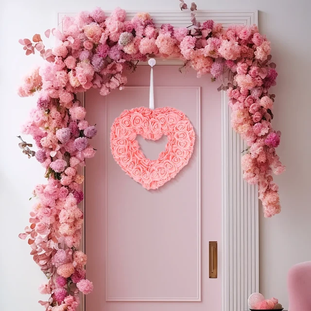 Ghirlanda di San Valentino per porta di San Valentino per porta d'ingresso,  parete, finestra, decorazione romantica, 2 ripiani, in plastica, per San  Valentino, festa di nozze (rosso rosa) : : Casa e