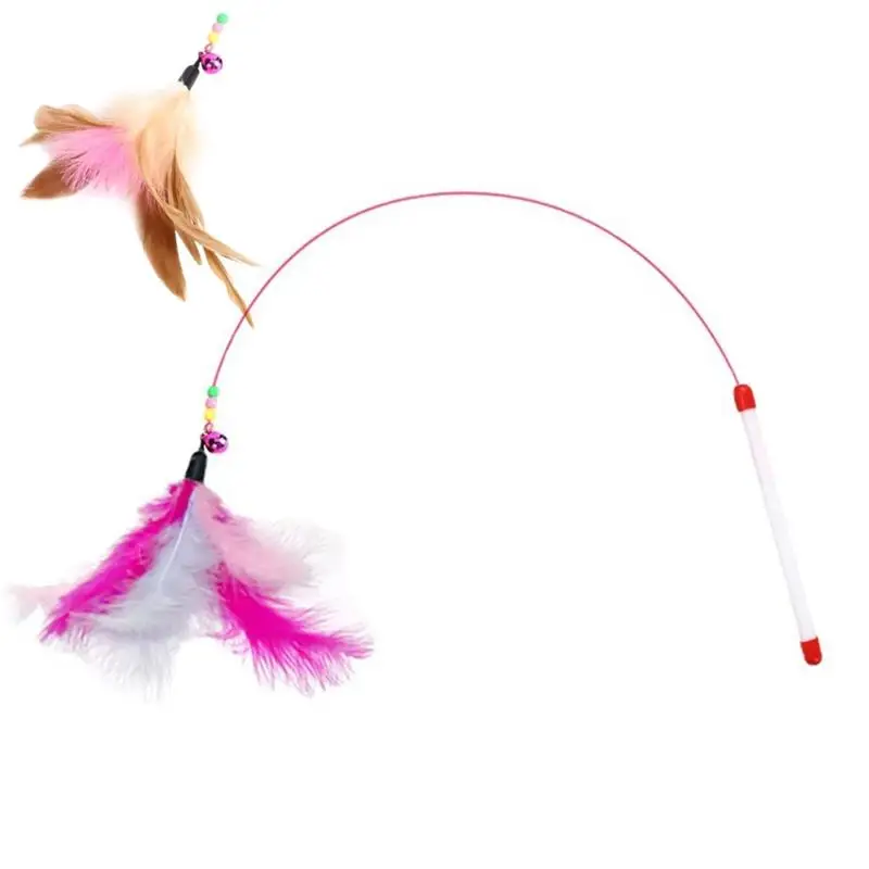 Description Picture 2 of item1Pc Cat Toys Steel Wire Feather Interactive Cat Stick Training Kitten Wand Toys With Beads Bells Fun Kitten Toys Pet Products