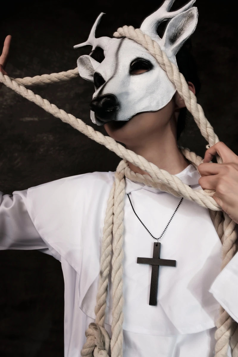 Deer Mask Cosplay Yellow Sika Deer Mask Judy Animal Halloween Costume Ball  Props Full Face Creepy Animal Latex Mask, image size:800x1200