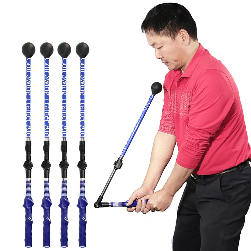 Folding Golf Swing Trainer Stick Posture Corrector Practice Swing Training Aids Upgrade With Rubber Rope Strength Exercises Blue