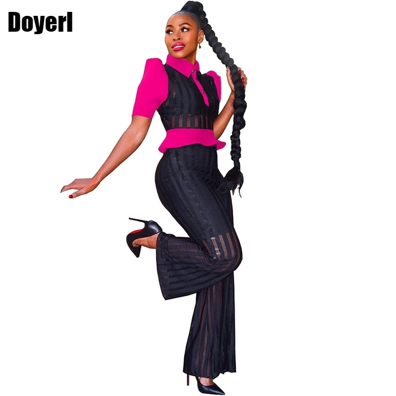 

Элегантный черный комплект из двух предметов, женский топ и брюки, сексуальные прозрачные сетчатые Лоскутные Длинные брюки, летние комплекты, подходящие комплекты для женской одежды